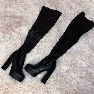 Black PU Over The Knee Platform Heeled Boots